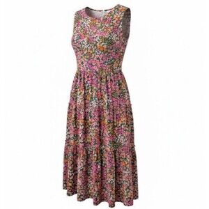 J.Crew Woman's Sleeveless Floral Tiered Midi Dress Small Micro Meadow Print